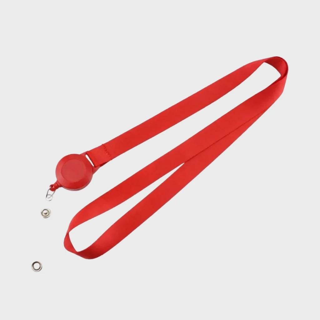 Red badge reel and lanyard